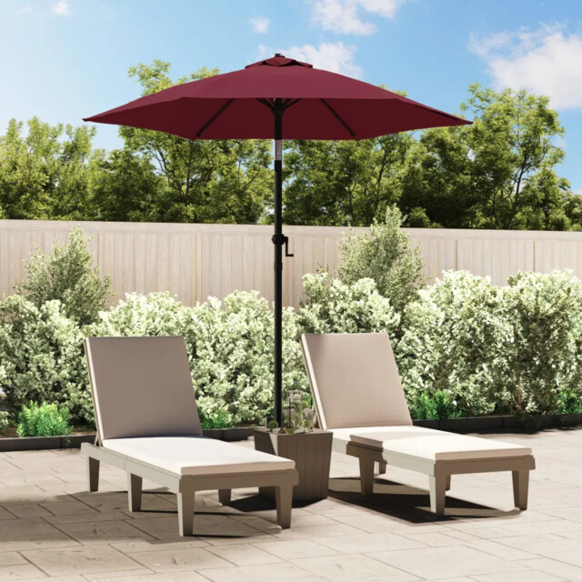 Garden Parasol Burgundy 200x224cm Uv Polyester Canopy Tiltable Crank