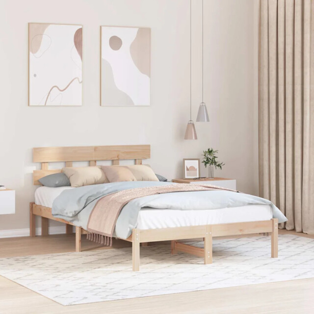 Bed Frame With Headboard Brown 140 X 190 Cm Solid Pine Wood Vidaxl