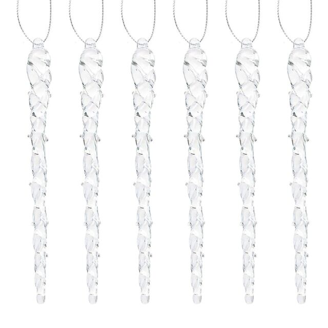 Christmas Tree Decoration 6 Pack Clear Glass Twisted Icicles