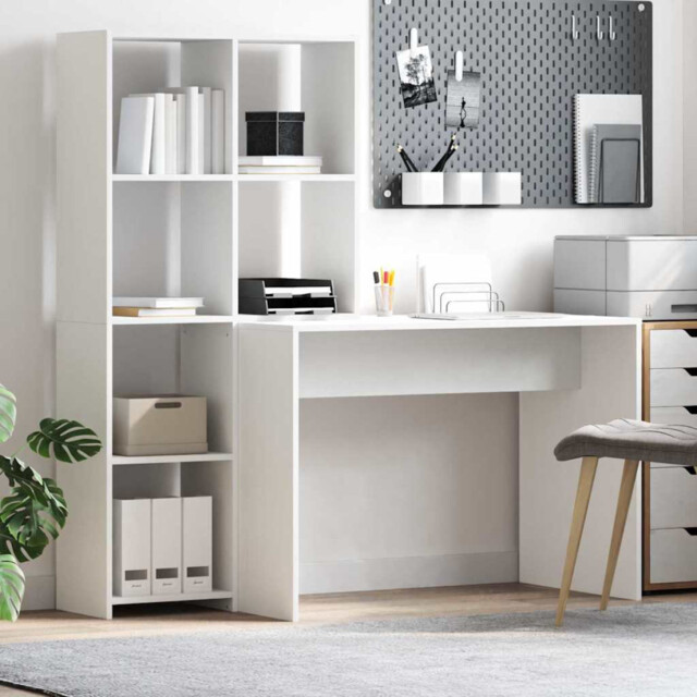 Desk White Engineered Wood 138.5x55x143cm Modern Indoor Stylish With 4