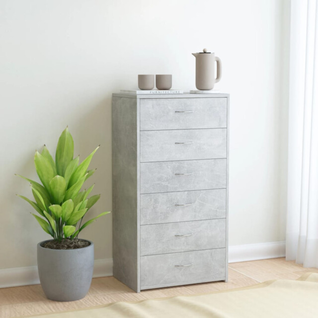 Sideboard Concrete Grey Engineered Wood 50x34x96cm 6-drawer Storage