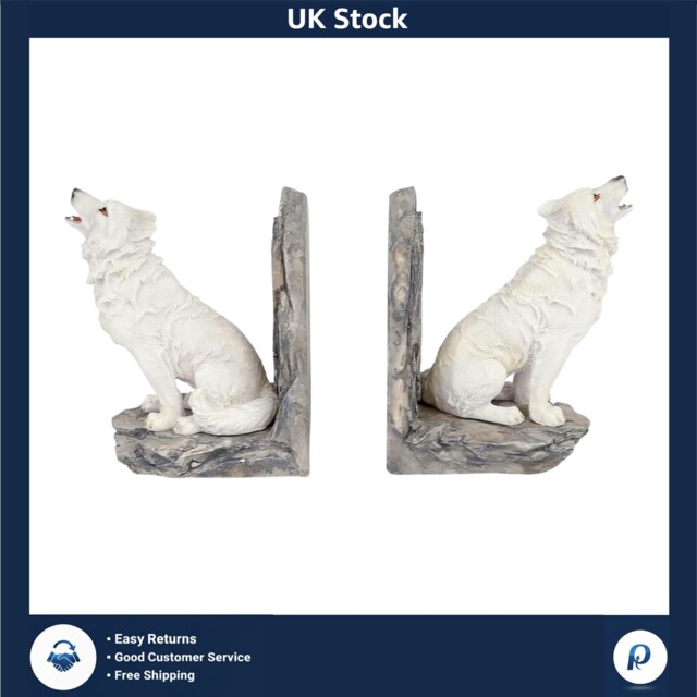 Howling Wolves Wardens Of The North Bookends White Resin 20.3cm