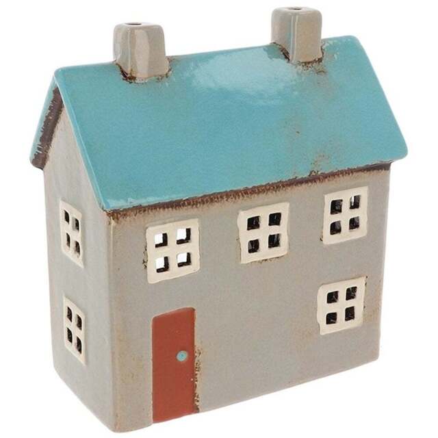 Shudehill Giftware Village Pottery Blue Roof House Tealight Holder