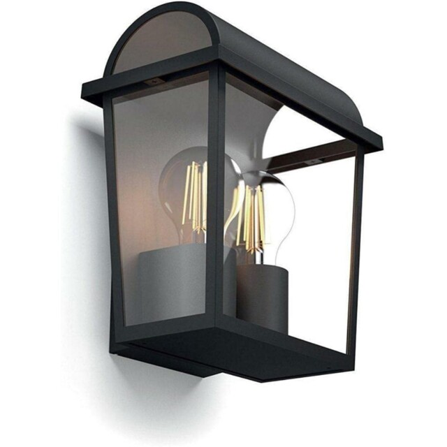 Philips Black Outdoor Wall Light 2 Lights E27 Ip44 Weatherproof