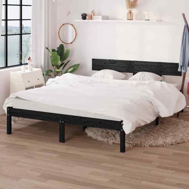 Bed Frame Black Solid Wood Pine 160x200 Cm Vidaxl