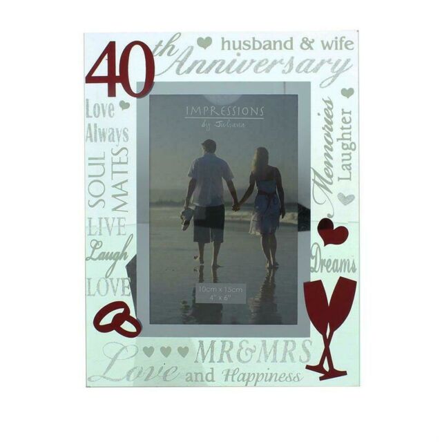 40th Wedding Anniversary Ruby 3d Mirror Glass & Glitter 6x4 Frame Gift