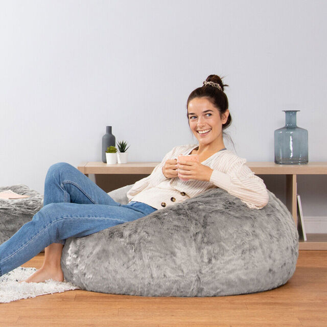 Cover Only Adults Fluffy Faux Fur Bean Bag Chair Beanbag Seat Arctic