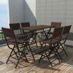 7 Piece Folding Outdoor Dining Set Steel Poly Rattan Brown Vidaxl