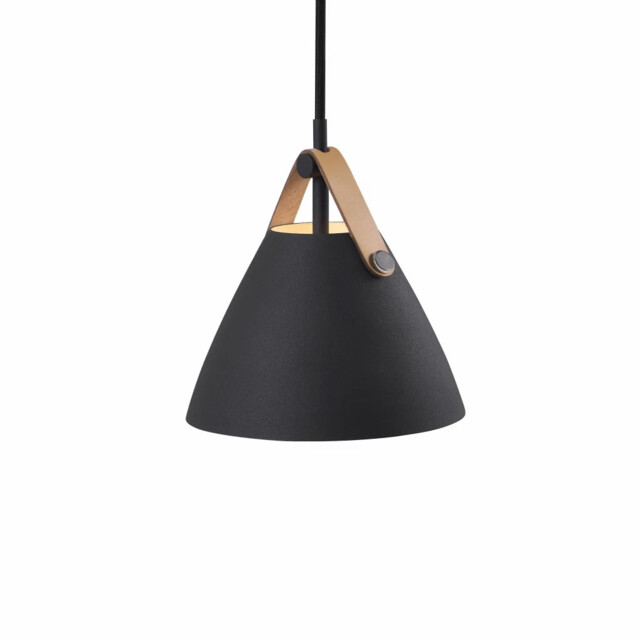 Ceiling Light Black Metal Pendant Real Leather Strap 16cm Requires