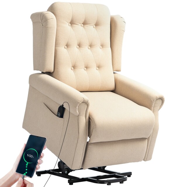 Homcom Power Lift Recliner Armchair With Wingback, Button Tufted,