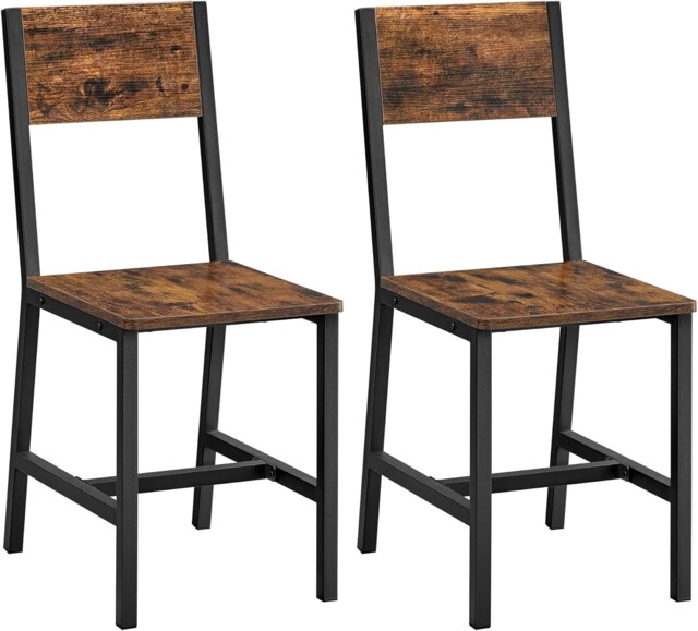 Set Of 2 Rustic Industrial Dining Chairs With Ergonomic Steel Frame