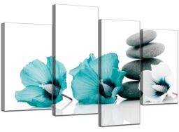 Large Teal Flower Floral Canvas Wall Art Pictures 130cm Set Xl 4072