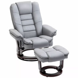 Swivel Manual Recliner And Footrest Set Pu Lounge Chair Wood Base -