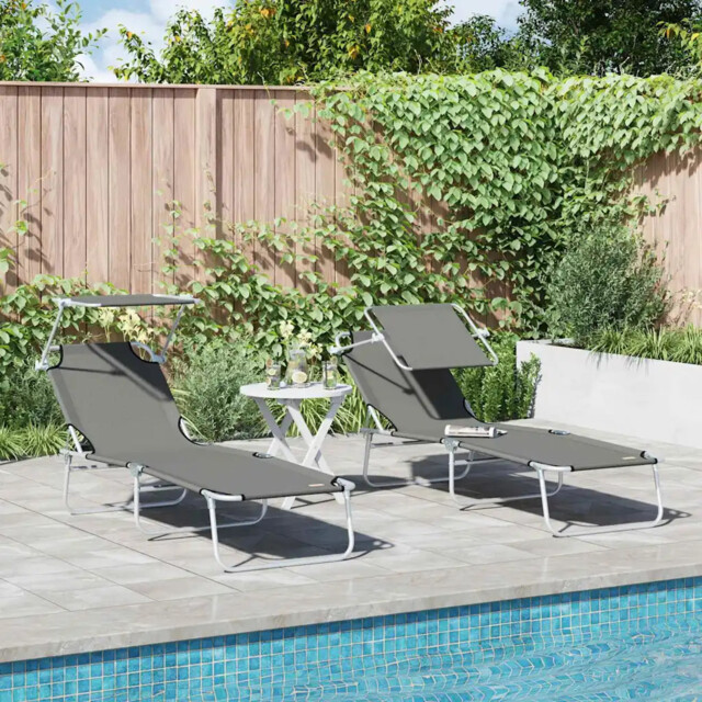 Sun Lounger Folding 2-person 2 Pcs Grey 58 X 188 X 77cm Fabric Vidaxl