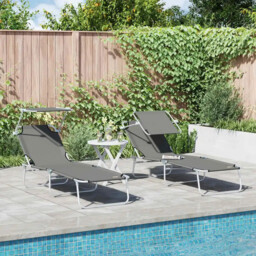 Sun Lounger Folding 2-person 2 Pcs Grey 58 X 188 X 77cm Fabric Vidaxl