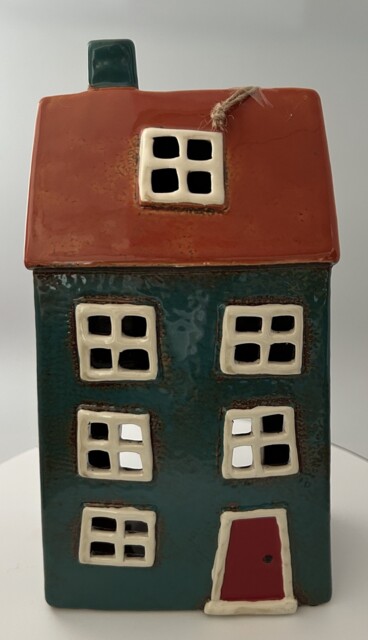 Village Pottery Ceramic Turquoise 4 Story House Tea Light Holder 26cm