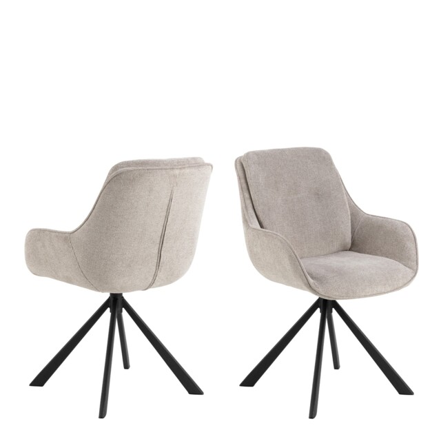 Swivel Dining Chairs - Set Of 2 Sand Chenille With Black Metal Base