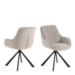 Swivel Dining Chairs - Set Of 2 Sand Chenille With Black Metal Base