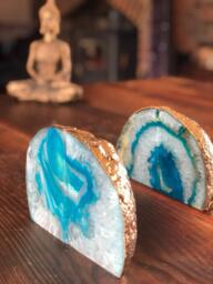 Teal Agate 24ct Gold Edge Microcrystalline Quartz Premium Bookends