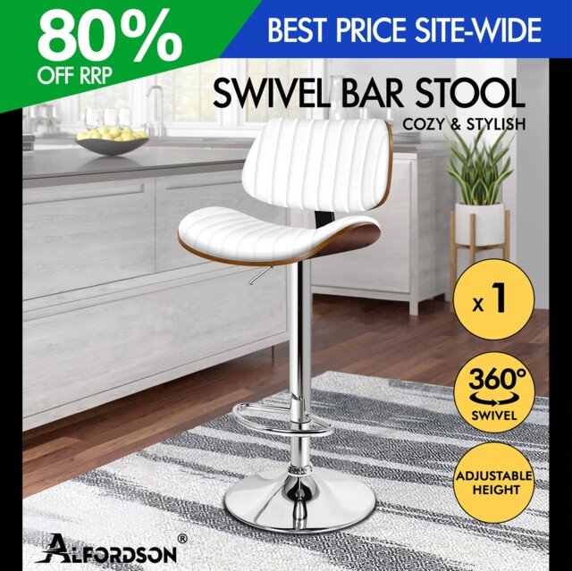 Alfordson Bar Stool Swivel Padded Backrest Wooden Gas Lift Kitchen