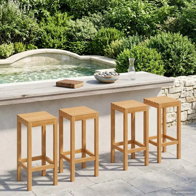 Bar Stool 4pcs Natural Solid Teak 35x35x75cm Outdoor Slatted Footrest
