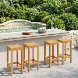 Bar Stool 4pcs Natural Solid Teak 35x35x75cm Outdoor Slatted Footrest