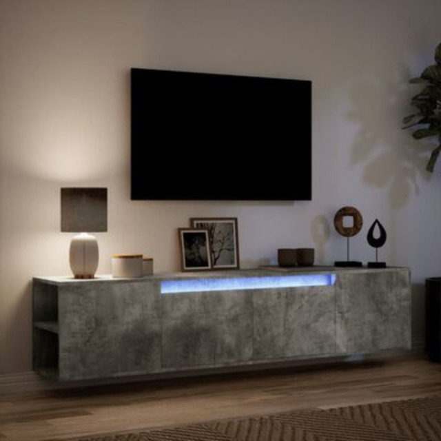 Modern Tv Cabinet Stand Wall Mounted Floating Rgb Led Lights Unit