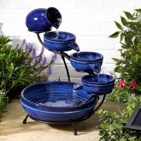 Solar Water Fountain Feature Pump Garden Ceramic Decor Waterfall Bird