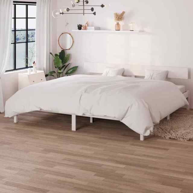 Bed Frame White Solid Wood Pine 180x200 Cm Super King Size Vidaxl