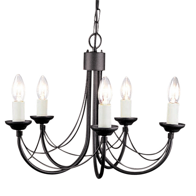 5 Bulb Chandelier Light Gothic Style Ivory Colour Candle Tube Black