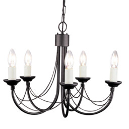 5 Bulb Chandelier Light Gothic Style Ivory Colour Candle Tube Black