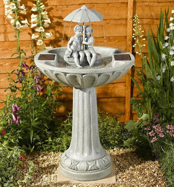 Solar Water Feature Fountain Garden Ornament Umbrella Waterfall Bird