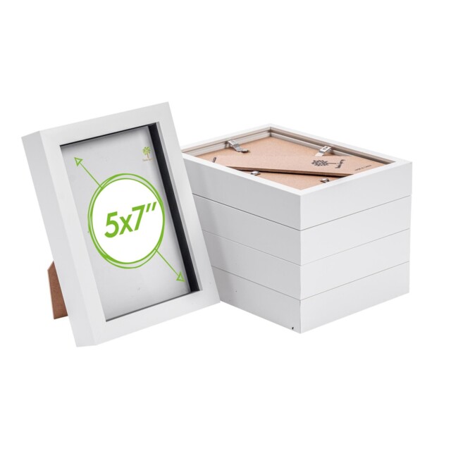 "Nicola Spring 3d Box Photo Frames - 5 X 7"" - White - Pack Of 5"