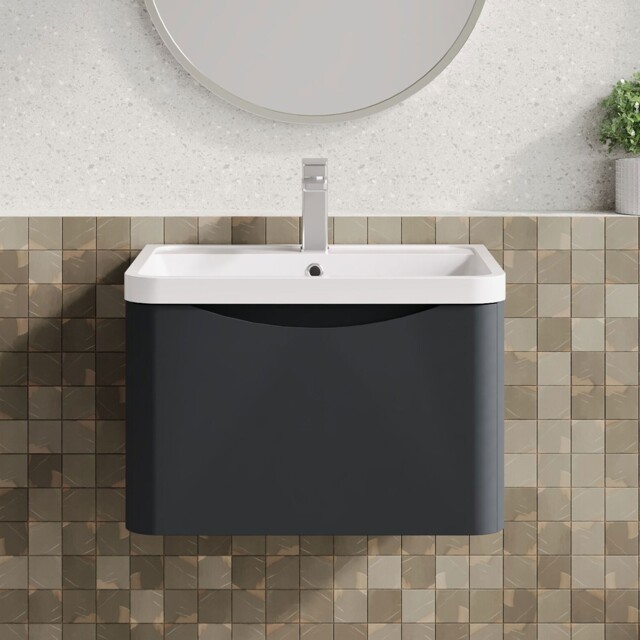 Nuie Lunar Wh 1-drawer Vanity Unit & Polymarble Basin 600mm - Satin