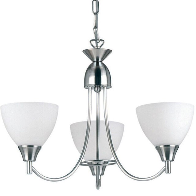 Hanging Ceiling Pendant Light Satin Chrome 3x Shade Lamp Bulb Holder