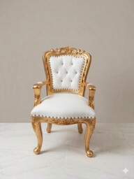2x Prince Throne Chair - Gold Frame With White Leather - Wedding