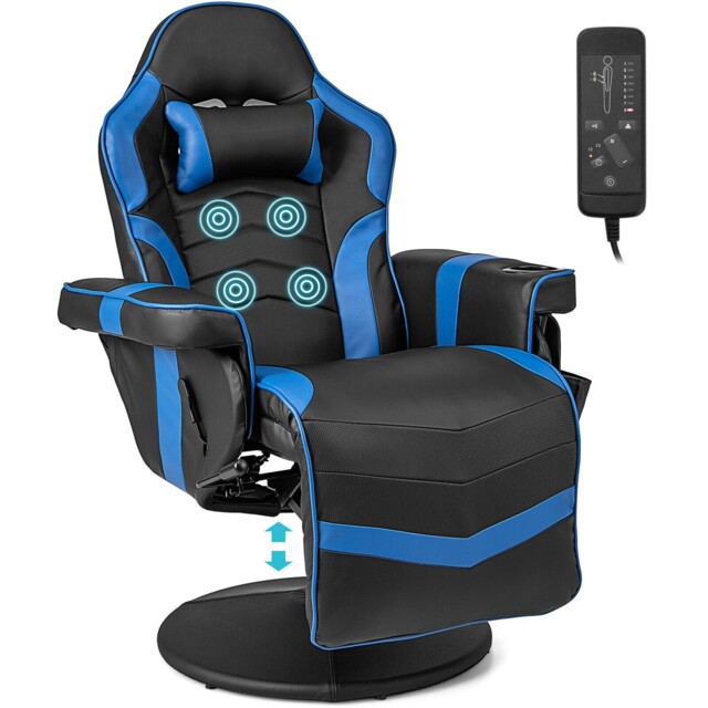 Massage Gaming Chair Height Adjustable Swivel Racing Video Gaming