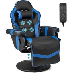 Massage Gaming Chair Height Adjustable Swivel Racing Video Gaming