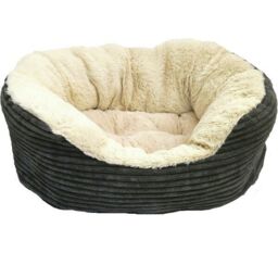 Rosewood Jumbo Dog Bed Soft Grey Cord Plush Oval 40 Winks Pet Sleep