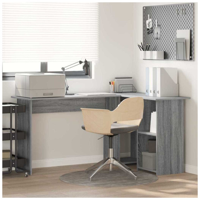 Corner Desk Grey Sonoma 142x102x73cm Engineered Wood 2 Shelves Modern