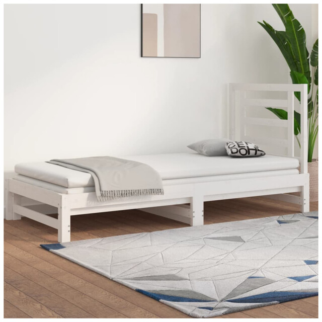 Daybed Pull-out Solid Pinewood Sofa Bed White 2x90x200cm Mattresses