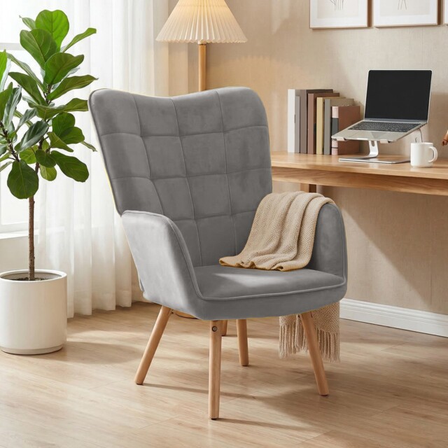 Homcom Upholstered Tufted Wingback Armchair With Seat Padding, Grey