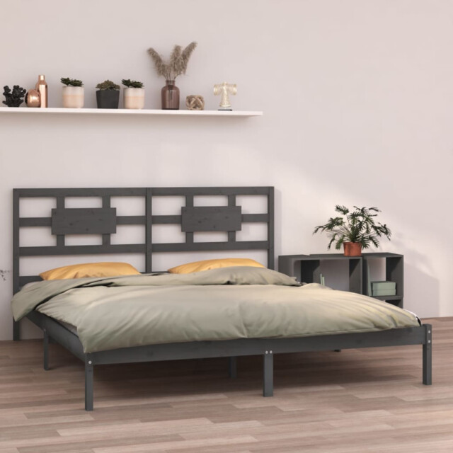 Bed Frame Solid Pine Wood Grey 200x200 Cm Rustic Platform With