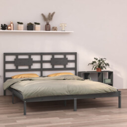 Bed Frame Solid Pine Wood Grey 200x200 Cm Rustic Platform With