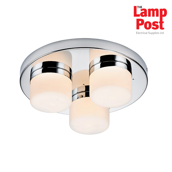 Saxby Pure 34200 3 Light Bathroom Ceiling Pendant Chrome & Opal Glass