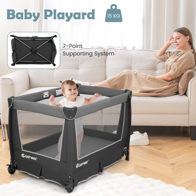 Costway 5-in-1 Toddlers Portable Travel Cot Baby Playard Convertible