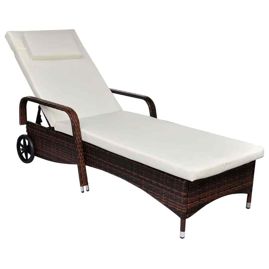 Vidaxl Sun Lounger With Wheels Poly Rattan Brown Uk by
