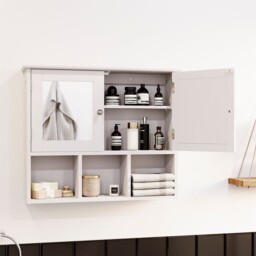 Priano Bathroom Mirror Cabinet Double Door Shelves Wall Mounted