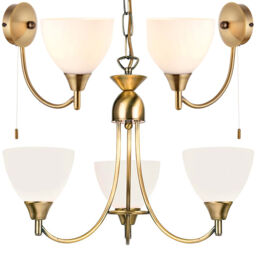 3 Lamp Ceiling & 2x Wall Light Pack Antique Brass Glass Matching