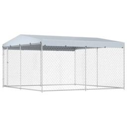 Dog Kennel Galvanised Steel 382x192x225cm Outdoor Enclosure W/ Canopy